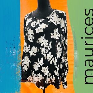 Maurices Abstract Floral Black White  Taupe Blouse Size XL